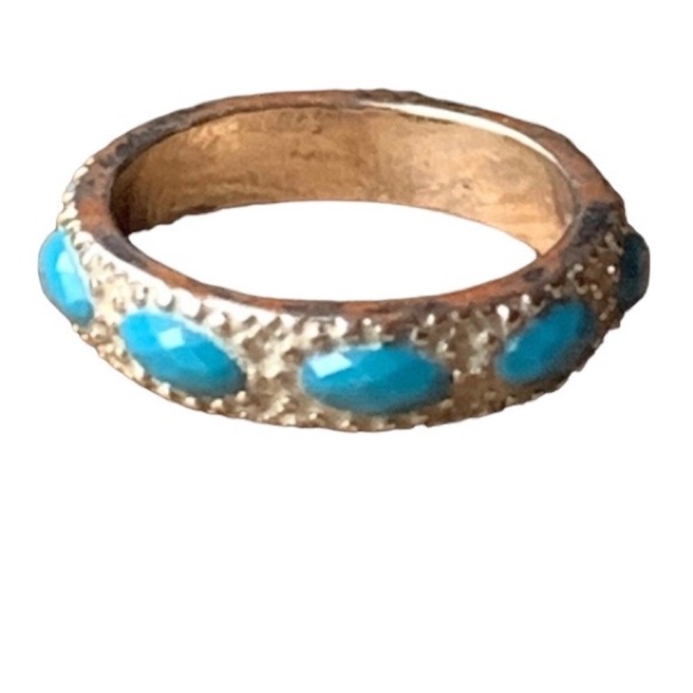 Turquoise Blue Faucet Stone Beaded Silver Plated Costume Ring Woman’s Jewelry